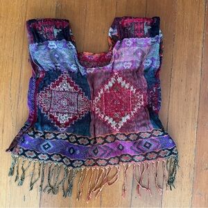 Mexican Knit Handmade Crop Top tribal hippie colorful patterned fringe X-small